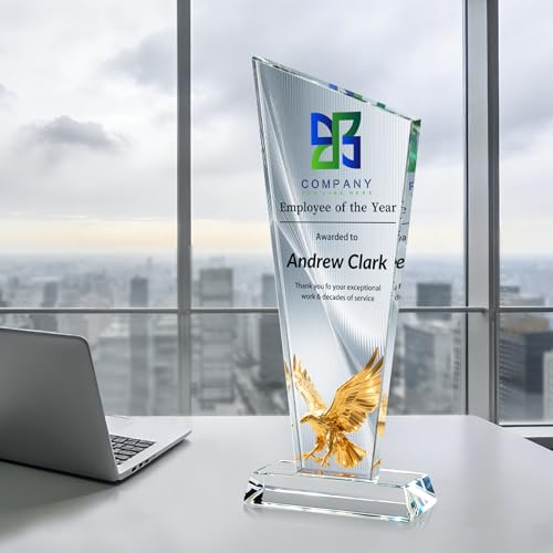 Image of Custom Crystal Trophy Award Personalized Plaque Award with Text Logo Photo Awards Trophies for Employee Recognition Team Graduation Personalized Office Gifts for Boss Coworker Teacher