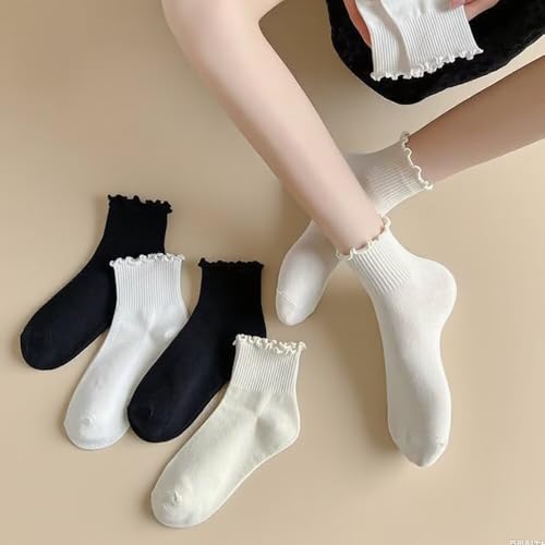 Women's Ruffle Ankle Socks, 3 - Pair Set, Black & White Cute Frilly Cuffs4