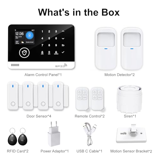 Sistema de Seguridad para el Hogar, Sistema de Alarma Inalámbrico WiFi/gsm SMS con Detector de Movimiento, Sirena de Alarma de 120dB, Mando a Distancia Inteligente, Compatible con Alexa(12 Piezas) - imagen 9