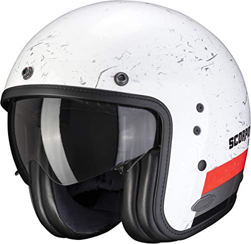 Casque SCORPION BELFAST SHIFT White-Neon Red S avec écran solaire