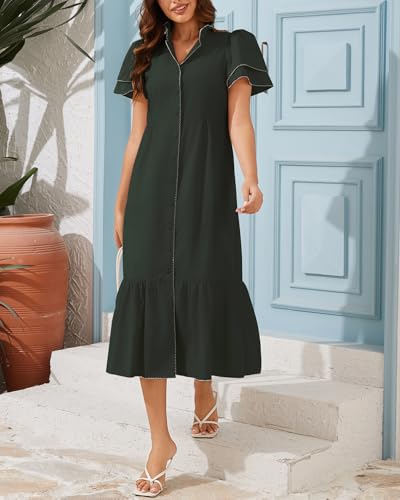 Kedera Women Maxi Petal Sleeve Button Down Dress Cover Ups Beach Dresses V Neck Ruffle Casual Dress2