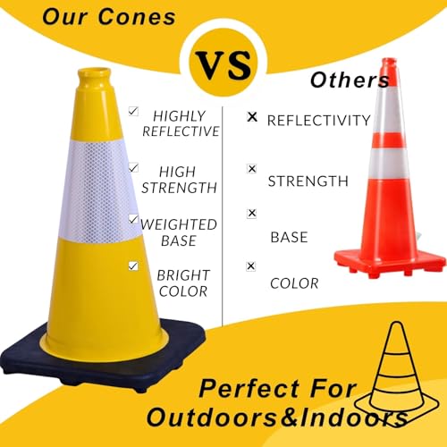 Image of BESEA 4 Pack 18 Inch Yellow Traffic Cones with Wide Stable Base