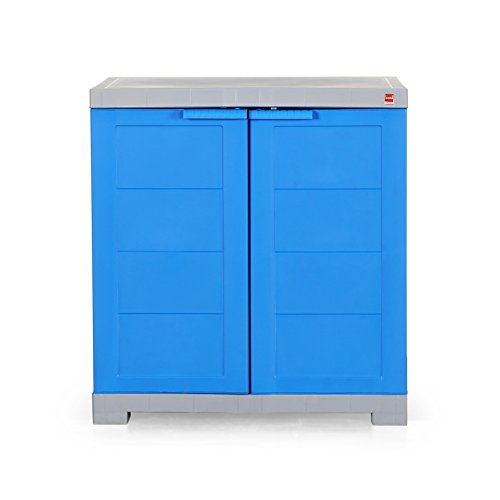 Image of Cello Novelty Compact Plastic Cabinet with Dustproof Doors| 3 Year Warranty | Almirah, Cupboard, Wardrobe for Home, Living Room, Bedroom, Kitchen, Office, Outdoor| Blue & Grey Colour