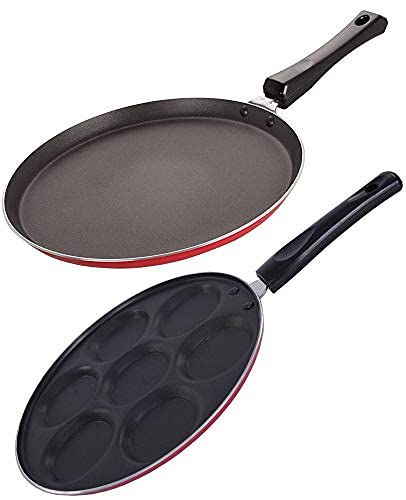 NIRLON Non-Stick Dishwasher Safe Flat Tawa and Uttapam Tawa Set