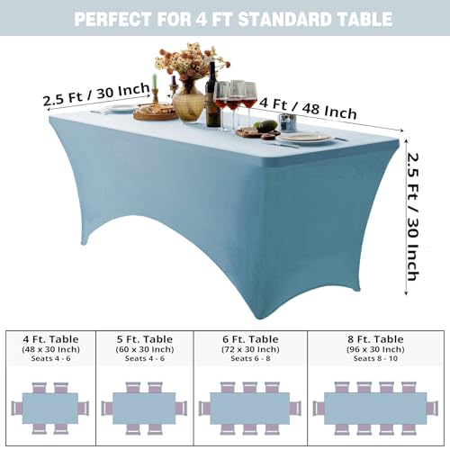 Image of FOLINS&HOME 2 Pack Baby Blue 4ft Fitted Spandex Water Resistant Tablecloth | Washable Elastic Rectangle Table Cover for 4 Foot Folding Tables, Stretch Table Cloth for Weddings, Banquets, Parties (2 Pcs)