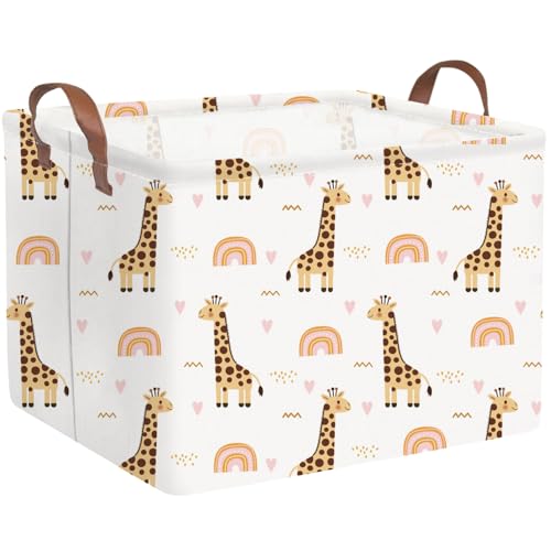 Image of FXOLCSHE Rectangular Giraffe Basket,Waterproof foldable nursery laundry basket,Baby Storage Basket,Kids Toys Bin,Baby Gift Baskets for Bedroom(Giraffes)