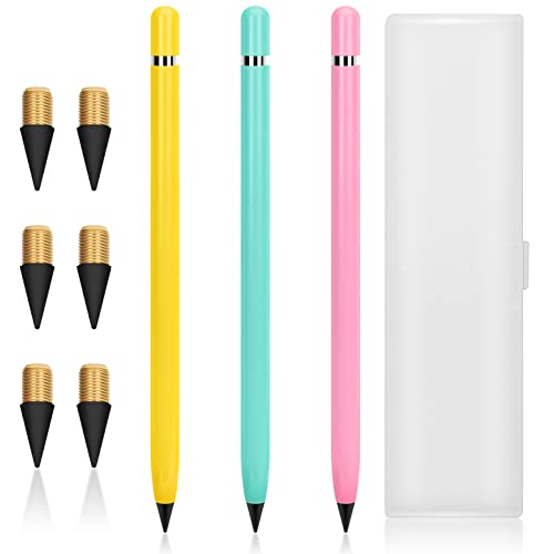 3 lápices sin tinta, con cabezal intercambiable con 3 puntas de repuesto, lápiz sin puntas, portable Everlasting Pencil, lápiz infinito con caja, tecnología de escritura ilimitada Cover