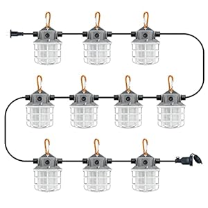 NS 100ft LED Construction String Lights, 150W 15000lm LED String Work Lights, Temporary Work Lights Linkable Industrial String Work Lights with Hook for Jiobsite, Outdoor Lighting (10)
