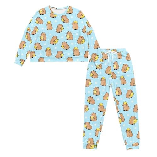 Image of Women's Pajamas Set Soft 2 Piece Loungewear Long Sleeve Pj Set Matching Sleepwear with Pockets for Women Plus Size