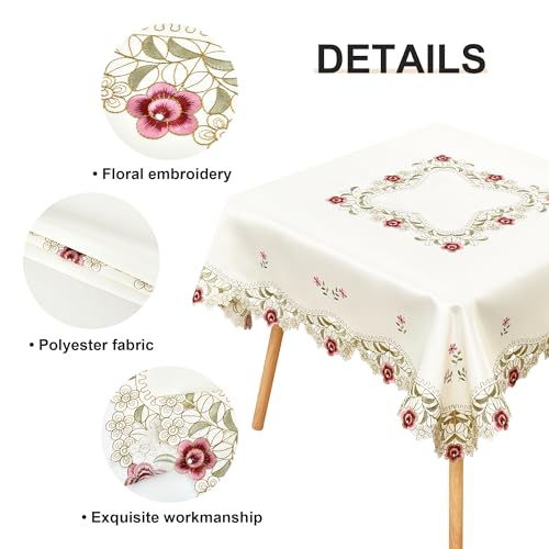 Wolkemer WKM_1 Jacquard Floral Embroidered Square Tablecloth Fabric Vintage Rose Table Cloth Lace Beige Table Cover thumb #4