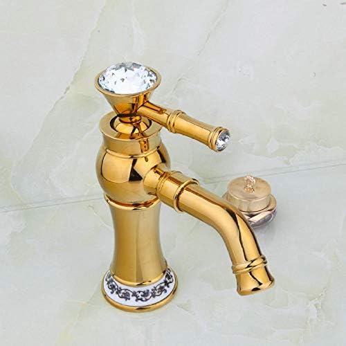 Robinet mitigeur de lavabo poli doré de luxe et poignée diamantée pour vasque élégante