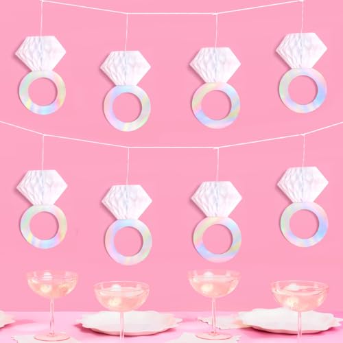 Image of xo, Fetti Diamond Ring 3D Banner - 5 Ft. | Engagement Party Decoration, Tying The Knot Proposal Decor, Bachelorette Backdrop, Just Married, Bridal Shower, She Said Yes