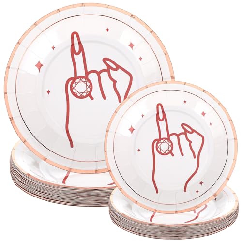 Maxcheck 60 Pcs Bachelorette Party Paper Plates Ring Finger Disposable Plates Dessert Dinner Plate Rose Gold Bridal Shower Gift Bachelorette Paper Tableware for Bridesmaid Favor Engagement Party