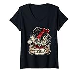Damen Rockabilly Girl Skull Pin-Up Hairstylist Friseur T-Shirt mit V-Ausschnitt