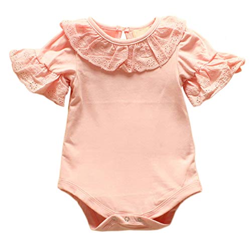Preisvergleich Produktbild Neugeborene Mädchen Süße Kurz- / Langarm-Spitzenkragen Bodysuit Strampler Overall Spielanzug Kleidung Neue Babykleidung Shirts HibiscusElla