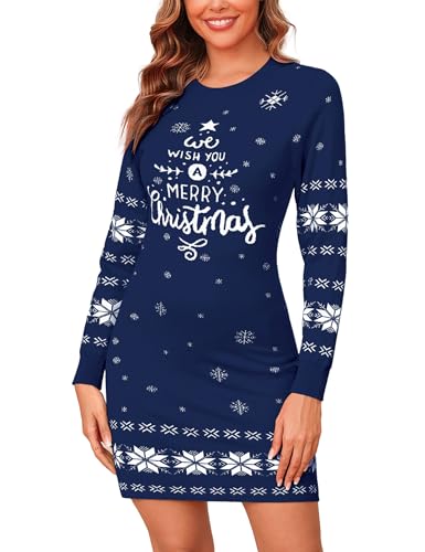 Gyabnw Strickkleid Weihnachten Damen Weihnachtspullover Kleider Winter A Linie Strickpullover Party