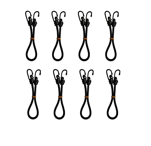 Ncheli 8 pcs Goma tensora con Gancho,Eslingas expansivas Ganchos Cuerda Elástica Goma Ganchos de Sujeción Goma tensora con Gancho para Lonas, Redes, pancartas.Negro Cover