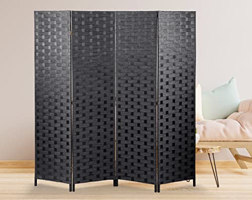 Room Divider 4 Panels Wall Dividers, 6 FT Height Wood Screen Room Screen Divider, 5.5 FT Width Folding Portable Partial Partition Freestanding Panel Screens for Indoor Home Office Bedroom Restaurant