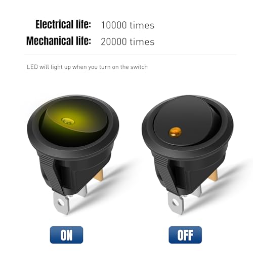 Image of Nilight 12PCS Round Rocker Switches 12V 24V 20A Yellow LED Toggle swtiches