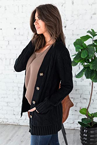Goranbon Women's Cable Knit Cardigan Long Sleeve Open Front Button Down Knitwear Sweater Coat3