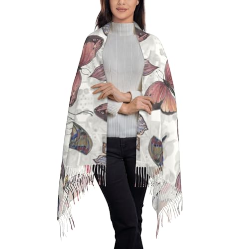 Vintage Butterflies Print Women's Scarf Pashmina Shawls and Wraps for Wedding Evening Party Long Warm Scarves2