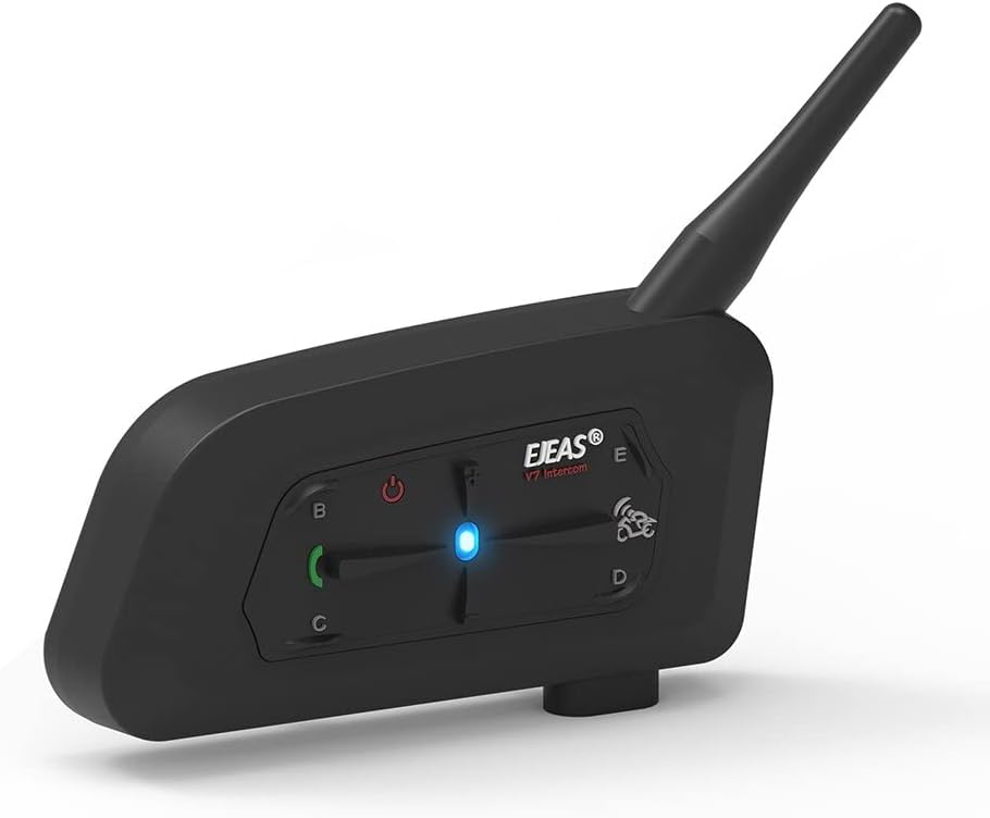 amiciAutoEjeas V7 Bluetooth Helmet Intercom with Noise Reduction and Voice Assistant, Type-C Charging, 7 Riders Connectivity, Weatherproof