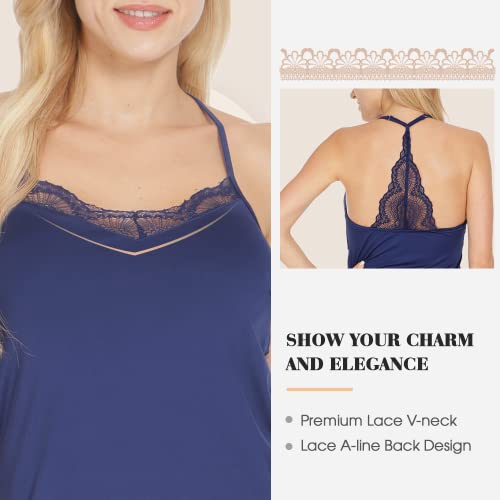Image of MANCYFIT Women's Full Slips Lace V-neck Adjustable Strap Sleepwear Dress