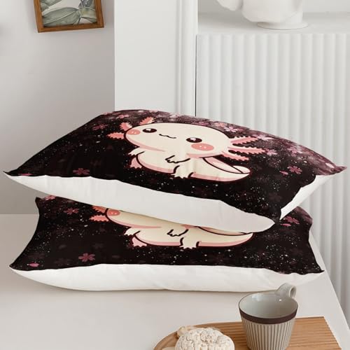 Image of QOOMO Kawaii Axolotl Kids Comforter Set Full Size,Cute Animal Print Bedding Set for Boys Girls Room Decoration,Pink Bed Set Microfiber Lightweight All Season,1 Comforter Set 2 Pillowcases