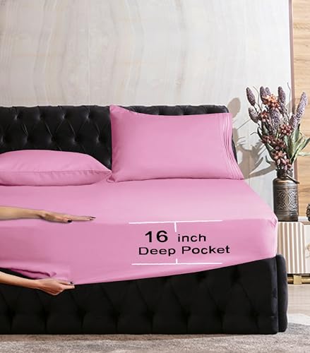 Image of Mocassi Twin Sheet Set - Luxury Hotel 1800 Premier Bedding Sheets & Pillowcases - Ultra Soft Breathable & Cooling Bed Sheets - Deep Pocket - Wrinkle Resistant - 4 Piece Set - Twin, Light Pink