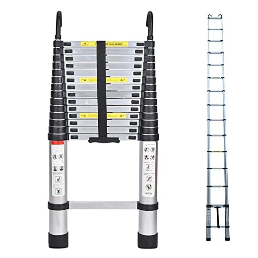 5M Telescopic Ladder with Roof Hook Kit Aluminium Portable Multi-Purpose Folding Portable Heavy Duty Multi-Purpose Aluminium Telescopic Ladder Extendable (16.5FT)