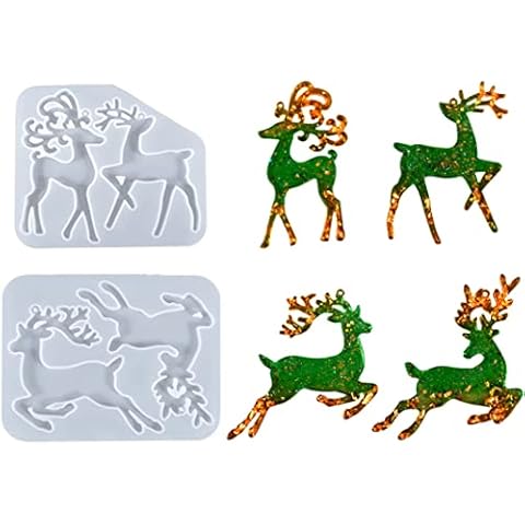 Christmas Mold, 2pcs Elk Shaped Christmas Resin Moulds Silicone Moulds for Resin Casting Christmas Decorations Moulds Crystal Epoxy Resin Mold for Christmas Tree Decorations DIY Crafts Gifts Cover