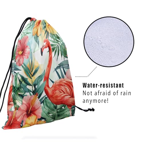 Beautiful Flamingo Gymnastic Grip Bag Tropical Flowers Drawstring Bag for Holiday Gym Beach Dance4