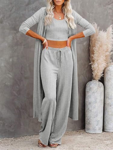 Image of Fessceruna Womens 3 Piece Lounge Pajamas Sets Cute Vacation Matching Set
