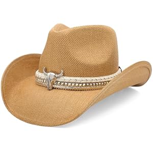 WQWOVRVO Cowboy Hat,Cowgirl Hat,Western Cowboy Hats for Women/Mens/Straw Wide with Shapeable Brim Cowboy Hat for Womens