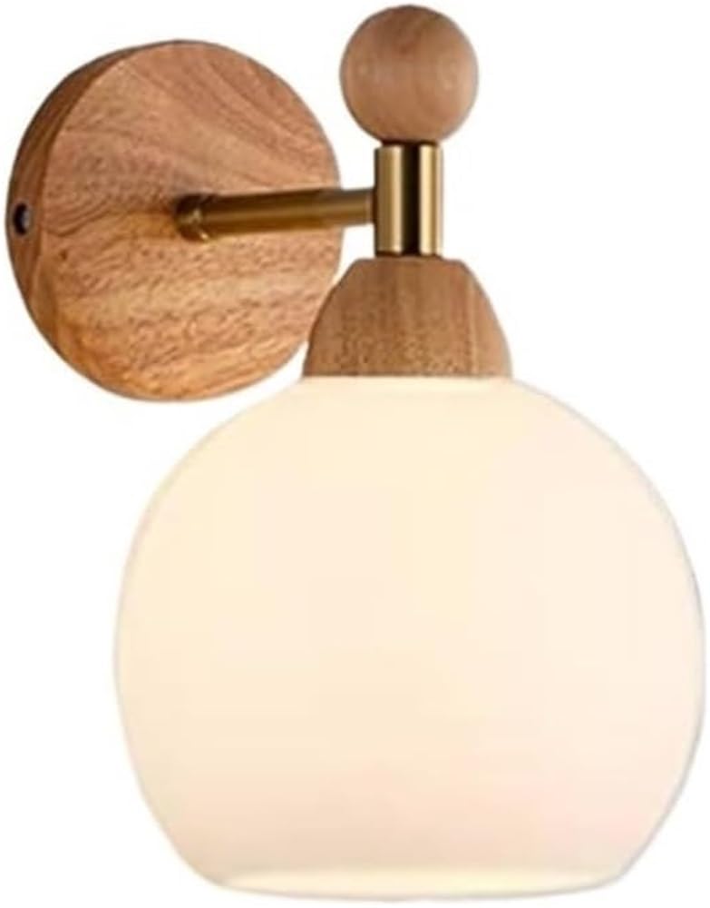 Applique murale globe verre dépoli luminaire scandinave vintage bois noyer E27