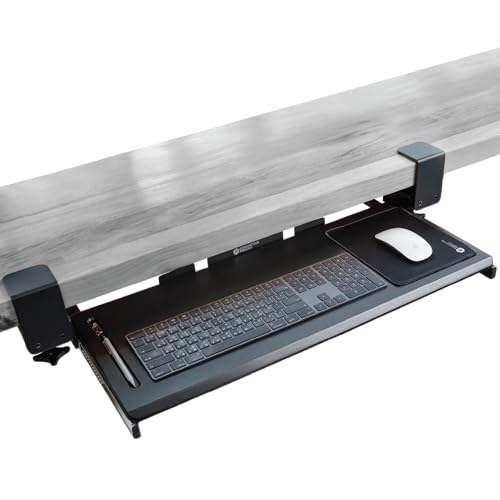 ErgoActive MDF Wooden Under Desk Keyboard Tray, Clamp On Easy Install, Includes Mouse Pad, Ergonomic...