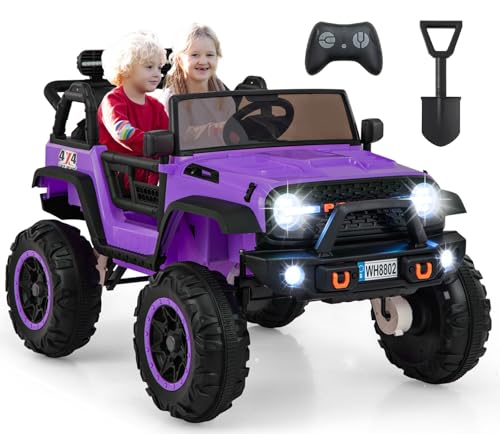 OLAKIDS 24V Ride On Car, 2WD-4WD Switchable 2 Seater Kids Electric Vehicle Jeep Truck with 20 Wide Seat, 4X550W Power Wheels, Remote Control, Soft Brake, LED Light, Music (Violet)