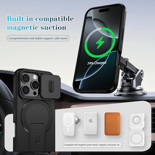 Image of ShieldTech MagStand Series Case for iPhone 16 Pro, Mobile Cover with Sliding Camera Shield, Mag-Safe, Kickstand, Shockproof for Apple iPhone 16 Pro - Black
