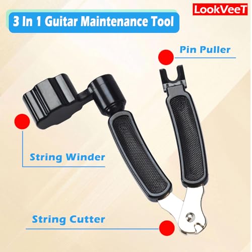 Guitar String Winder, Cutter and Bridge Pin Puller 3-in-1 Tool For Acoustic and Electric Guitars