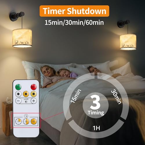 Image of Battery Wall Sconces Set of Two, Wall Sconces Battery Operated with Remote, Dimmable Cordless Wall Lamps, Rechargeable Wireless Sconce, Rustic Battery Wall Sconce for Living Room