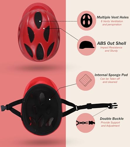 Image of OXYGEN Kids Helmet for Kids Adjustable Cycle Helmet Bicycle Helmet for Kids Age 3 to 8 Years Lightweight ABS Shell EPS Foam Shock Absorbent Ventilated Safety Helmet for Cycling Skating Scootering Red