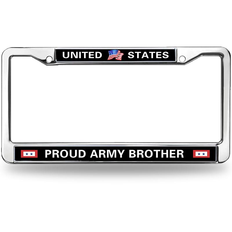 Image of United States Army Brother License Plate Frame Chrome 2 Holes,Proud US Army Custom Frame Metal License Plate Frame to Fit Any Standard US Cars