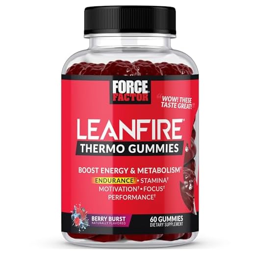 LeanFire Thermo Gummies with B12 Vitamins, Caffeine, & Green Coffee Bean, Boost Energy, Metabolism, Endurance, Stamina, Motivation, Focus, & Performance, Pre Workout Gummies, Force Factor, 60 Gummies