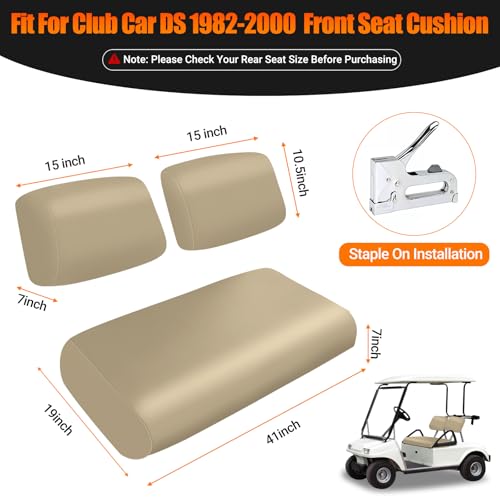 Image of Golf Cart Front Seat Covers Beige Micro Fiber Leather Seat Covers Replacement for Club Car DS 1982-2000, Staple On