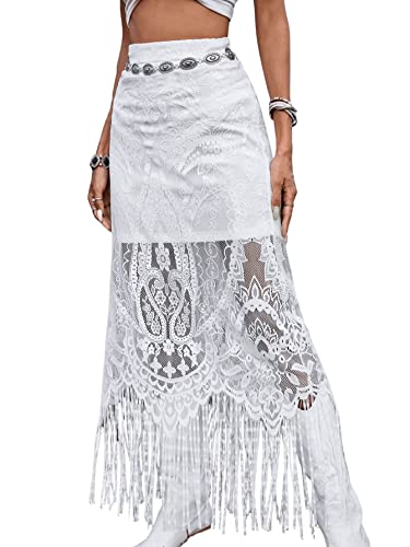 Sweatyrocks Women's High Waisted Floral Lace Sheer Mesh Mermaid Maxi Skirt White Xl #TOP11