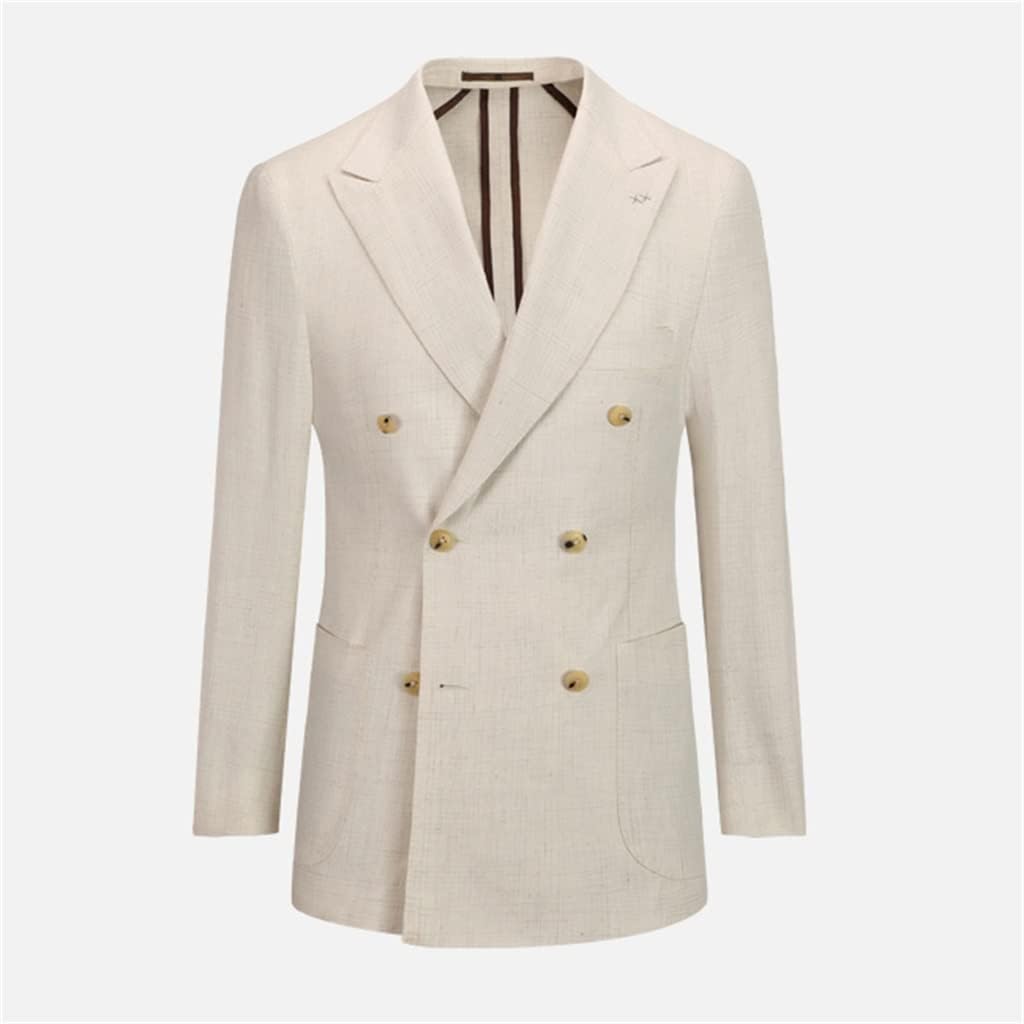 XXXDXDP This White Plaid Linen Suit Top Men's Business Casual Double-breasted Single West (Color : white-Mysterious Universe-Shining Star Sea9, Size : 50 code)