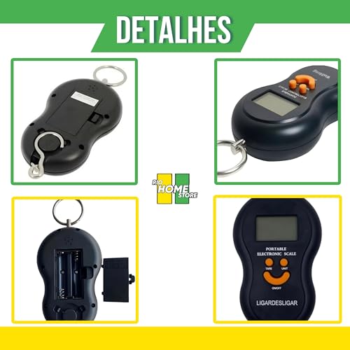 Balança Portátil Digital Suspensa Gancho Pesca Mala De Mão Bolsa 50kg (Preto)