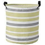 Laundry Hamper,Foldable Laundry Basket Yellow Gray and White Stripes Canvas Fabric Storage Organizer