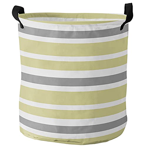 Laundry Hamper,Foldable Laundry Basket Yellow Gray And White Stripes Canvas Fabric Storage Organizer With Handles For Dirty Clothes,Home Storage #TOP4