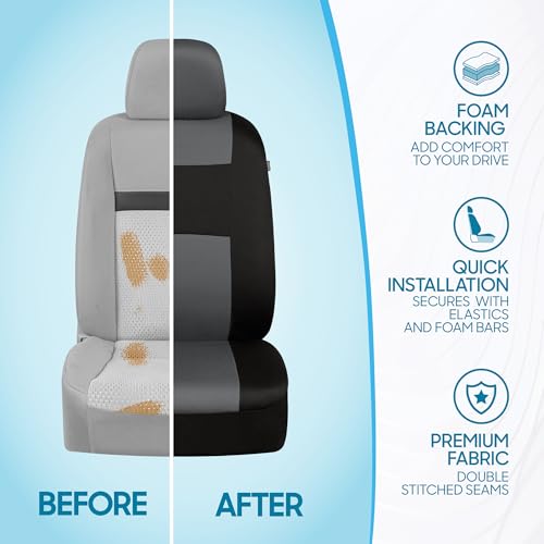 Image of BDK OS-309-GR kam PolyPro Black Covers with Gray Accents, Set Front and Rear Bench Seat Protectors with Full Coverage for Car Truck Van and SUV